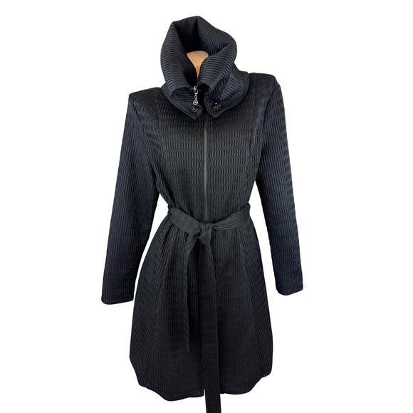 Samuel Dong Jackets & Blazers - Samuel Dong Avant Garde Black Textured Zip Front Belted Trench Coat Large